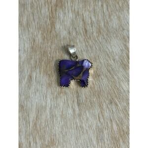 SW Native American Sterling Silver & Purple Dahlia Turquoise Sheep Cow Pendant